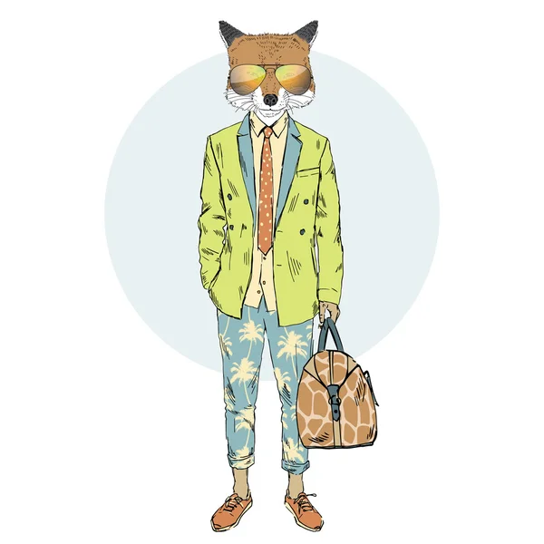 Fox in zomer pak gekleed — Stockvector