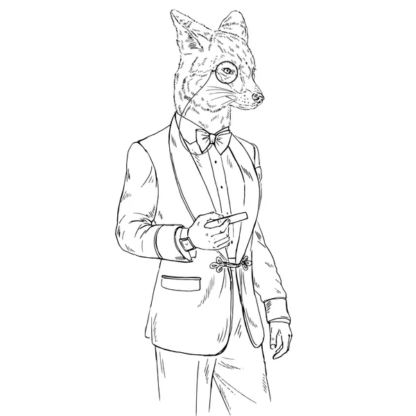 Fox gentleman met sigaar — Stockvector