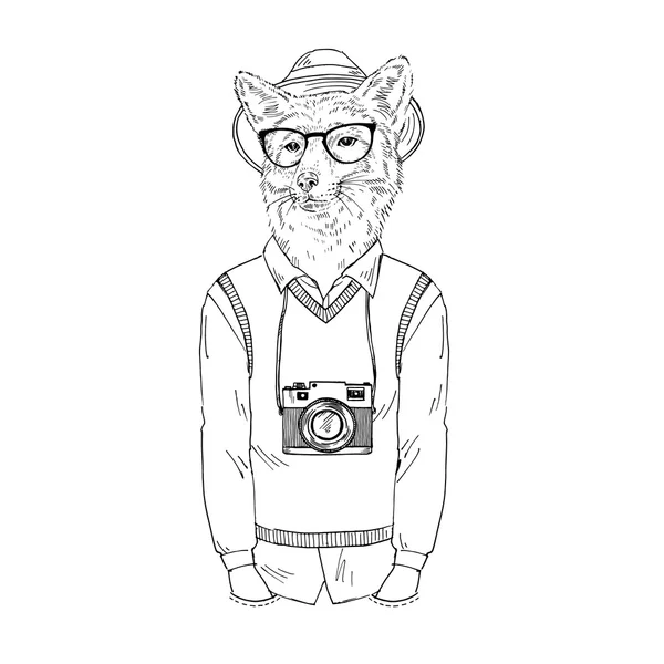 Fox hipster with photo camera — Stock Vector