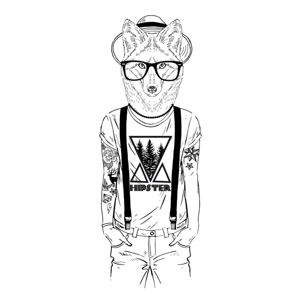 Zorro hipster con tatuaje — Vector de stock