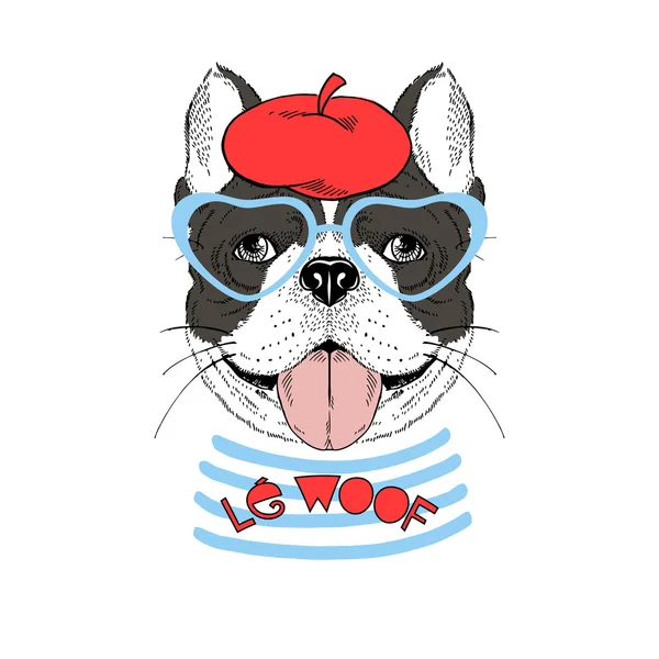 Bulldog en estilo parisino chic — Vector de stock