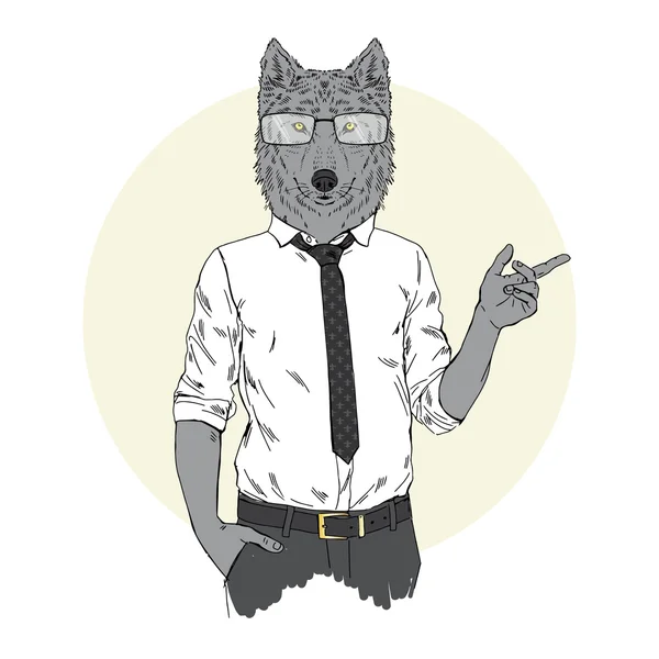 Lobo vestido con estilo de oficina — Vector de stock