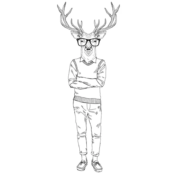 Cerf nerdy hipster garçon — Image vectorielle