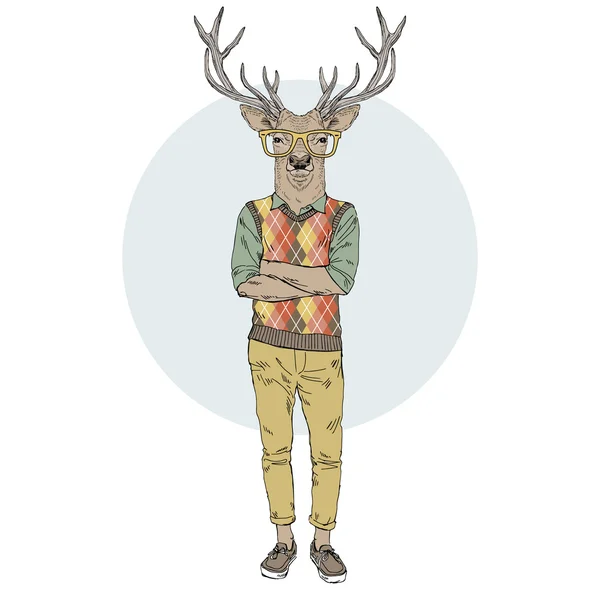 Cerf nerdy hipster garçon — Image vectorielle