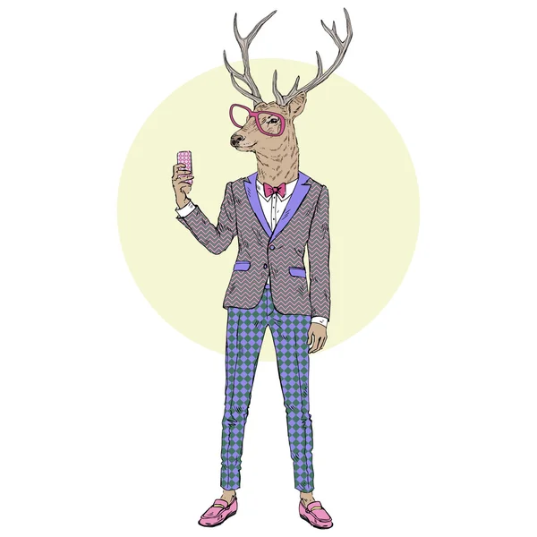 Extravagant deer making selfie — Stock Vector