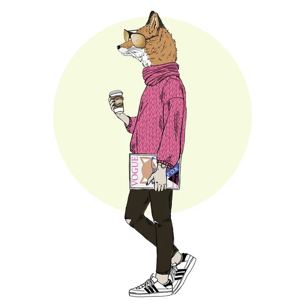 Renard fille en tricot pull — Image vectorielle