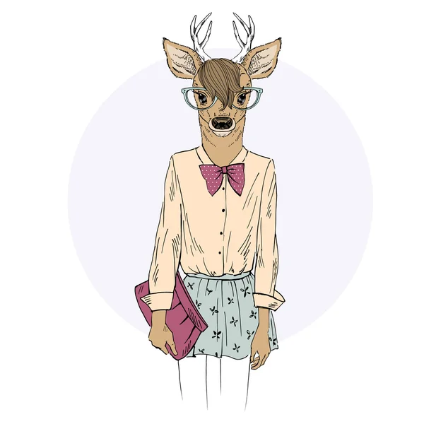 Cute deer girl hipster. — Stock Vector