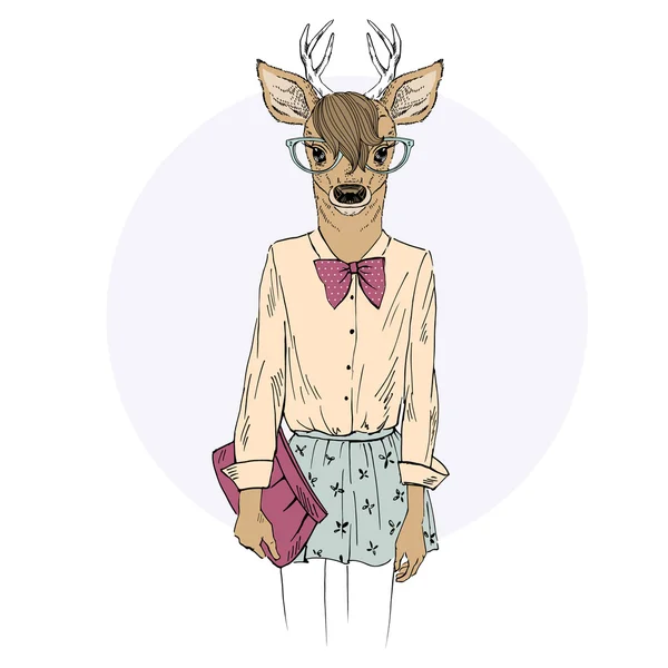 Mignon cerf fille hipster . — Image vectorielle