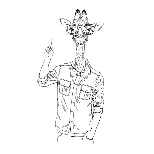 Giraffe hipster wijzen omhoog. — Stockvector