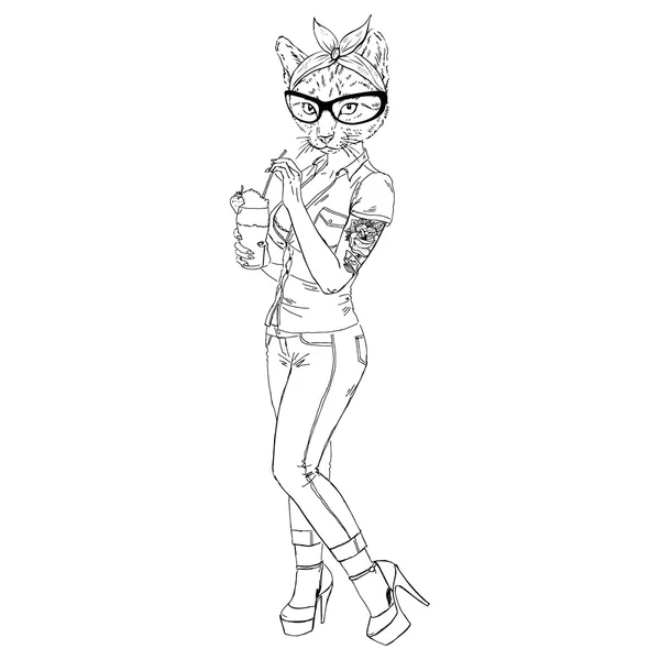 Rockabilly gato chica . — Vector de stock