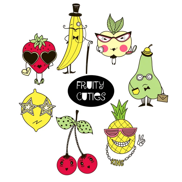 Set of cute fruity characters — Stock Vector