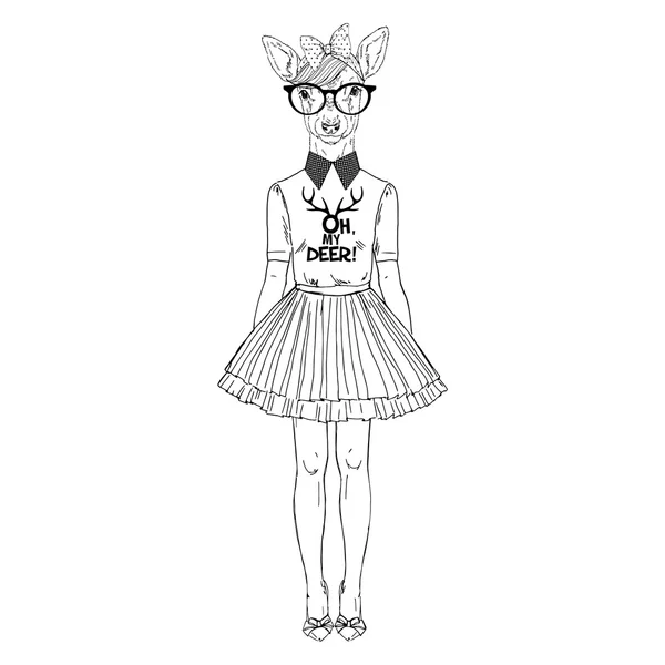 Mignon cerf fille hipster . — Image vectorielle