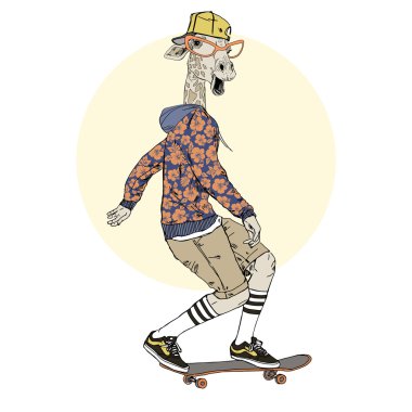 bir kaykay üzerinde sürme zürafa çocuk