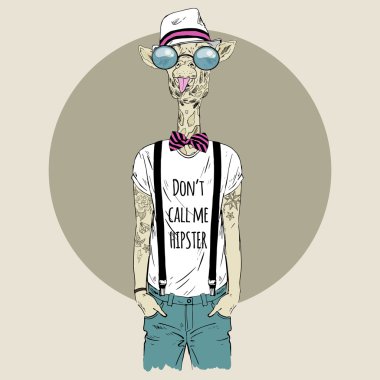 dövmeli zürafa hipster cool t-shirt içinde