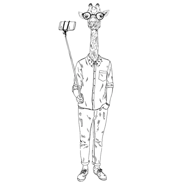 Jirafa hipster haciendo selfie — Vector de stock