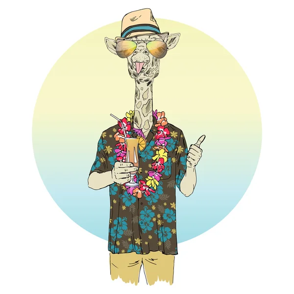 Giraffe jongen drinken cocktail — Stockvector