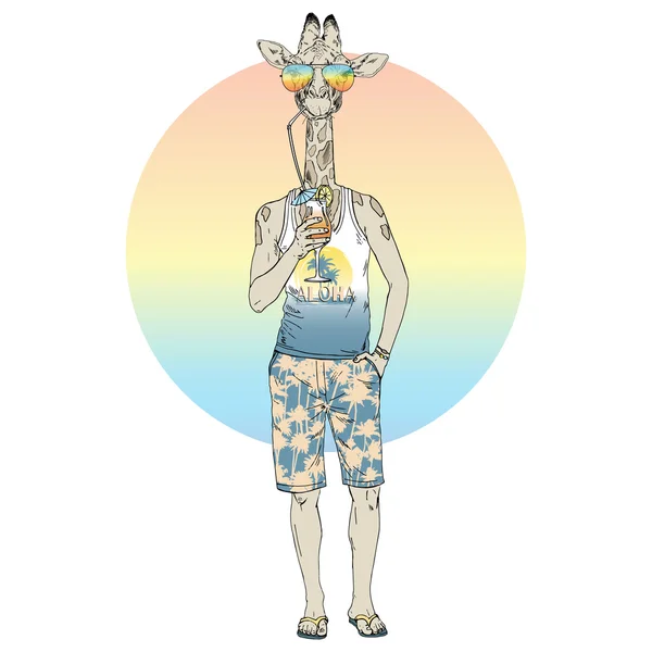 Žirafa chlapec pít koktejl — Stockový vektor