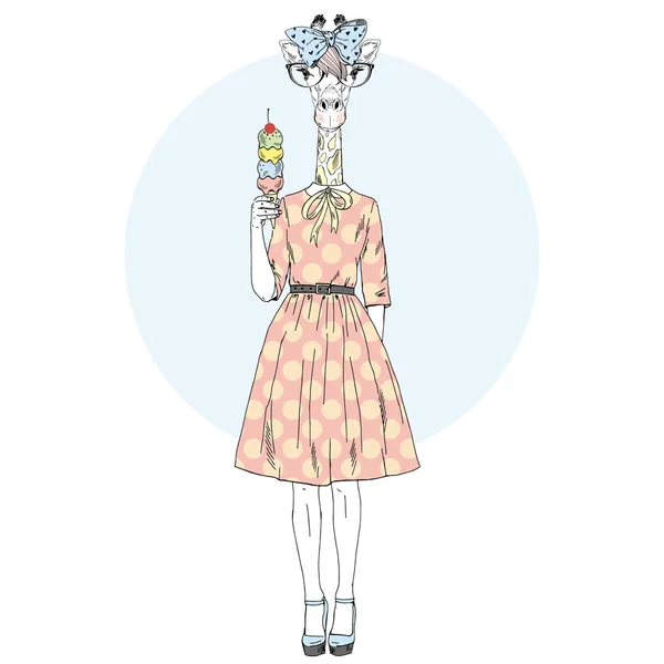 Carina ragazza giraffa con gelato — Vettoriale Stock