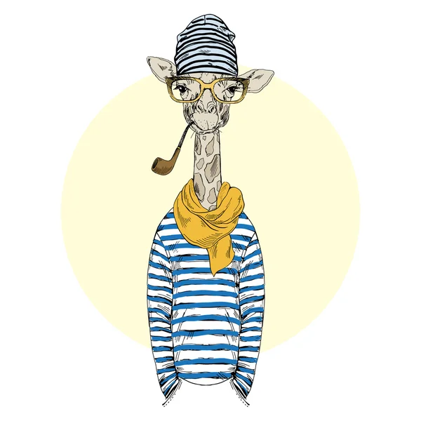 Girafa no vestido fumar tabaco tubo — Vetor de Stock