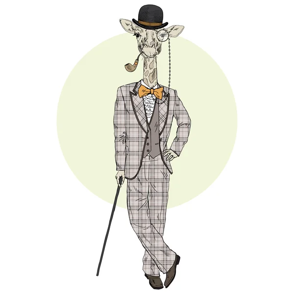 Jirafa hombre vestido con traje vintage — Vector de stock