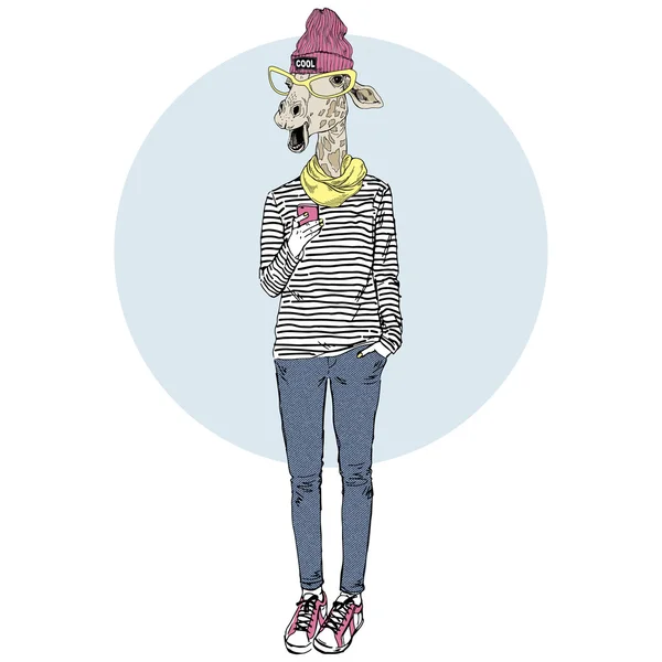 Девушка-жираф подросток с мобильным телефоном — стоковый вектор