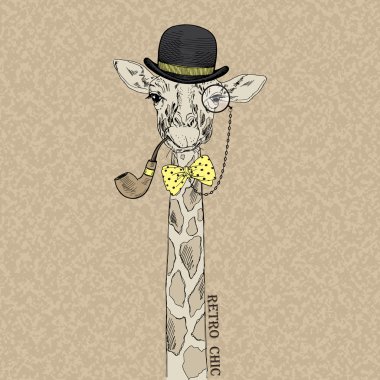  Portrait of giraffe in bowler hat clipart
