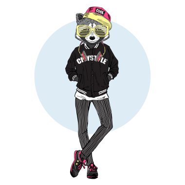 raccoon girl dressed up in urban style clipart