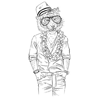 Kaplan aloha gömlek giymiş