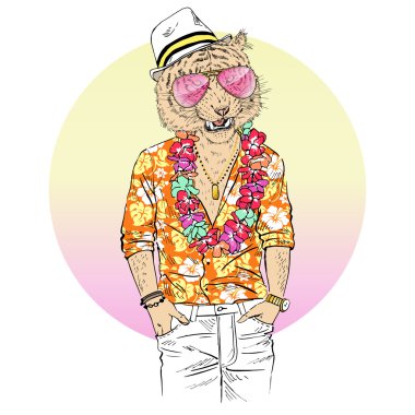 Kaplan aloha gömlek giymiş