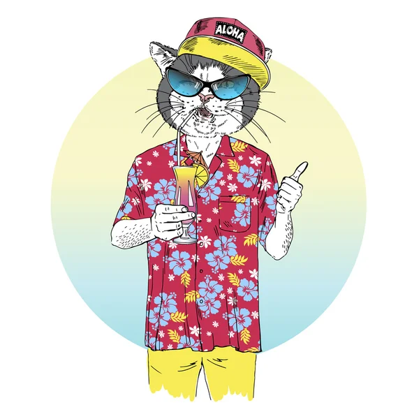 Kot picia koktajl — Wektor stockowy