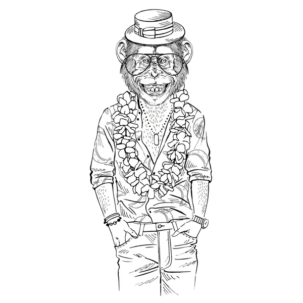 Chimpansee gekleed in aloha shirt — Stockvector