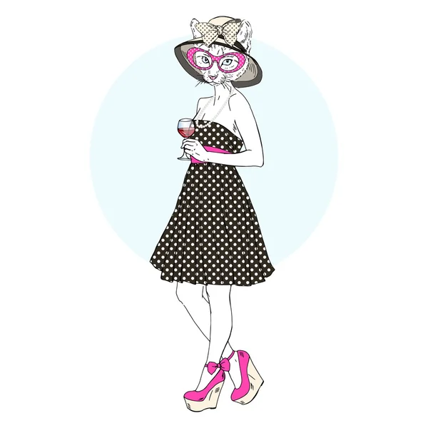 Chat femme habillé en robe — Image vectorielle