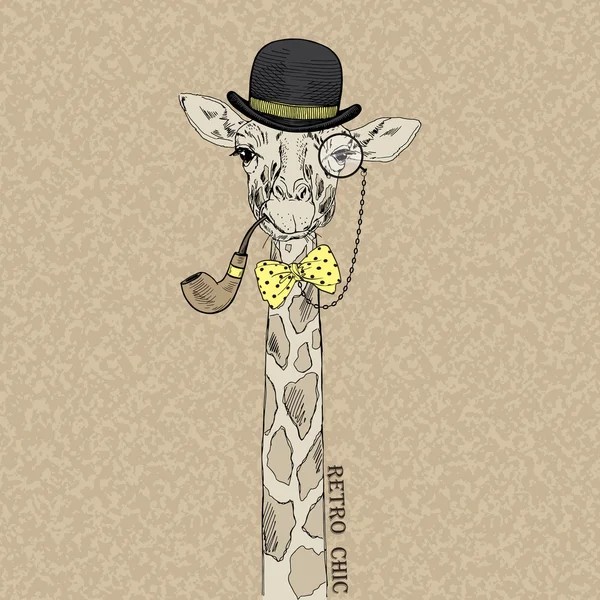 Portret żyrafa w kapelusz melonik — Wektor stockowy