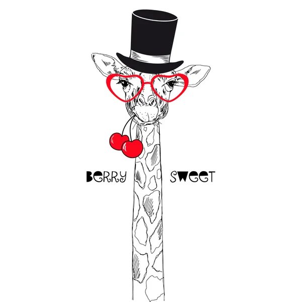 Retrato de girafa com cerejas — Vetor de Stock