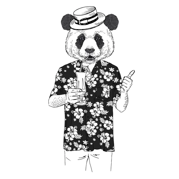 Panda with drinking cocktail — Stock Vector