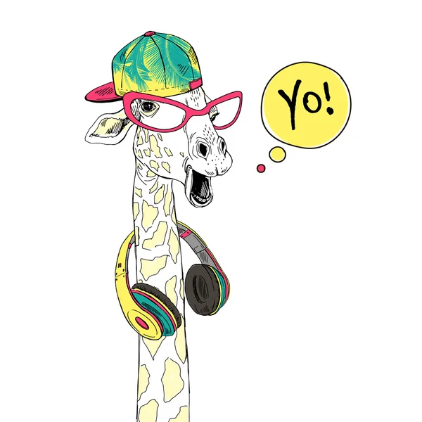 Portrait de girafe en casquette — Image vectorielle