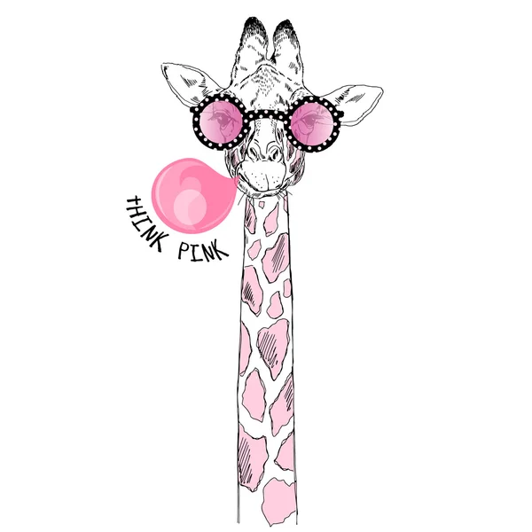 Giraffe in pink glasses — Stock Vector