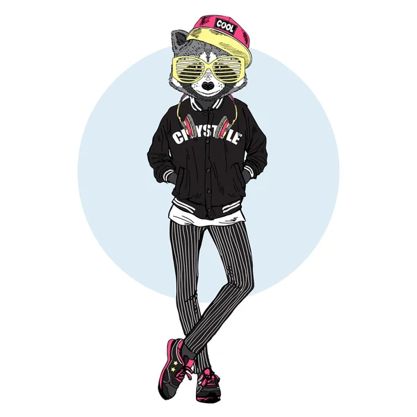 Raccoon girl dressed up in urban style — Stock Vector