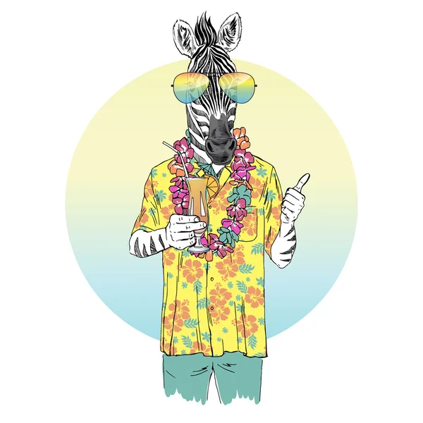 斑马穿着夏威夷衬衫 — 图库矢量图片