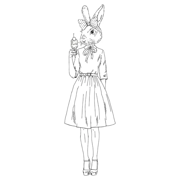 Lapin fille avec crème glacée — Image vectorielle