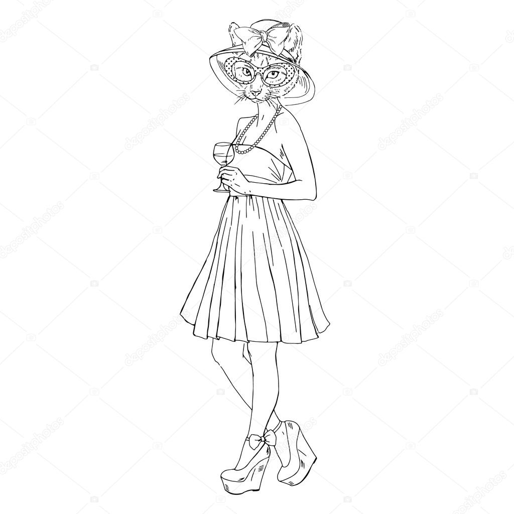 Gato mulher vestida com vestido Vetor de ©olga.angelloz 109366906, image size:1024x1024