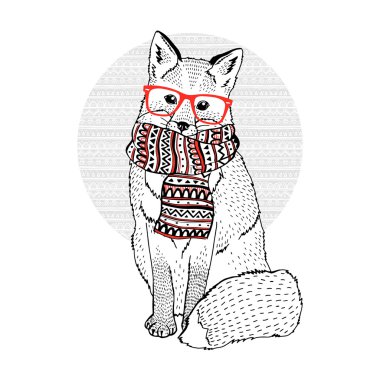 hipster gözlük giyen sevimli tilki 