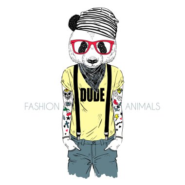 Dövmeli panda hipster çocuk 