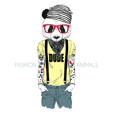 Dövmeli panda hipster çocuk 