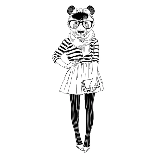 Panda chica vestida — Vector de stock