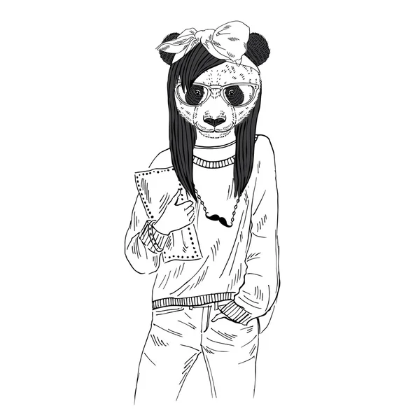 Linda chica panda vestida — Vector de stock
