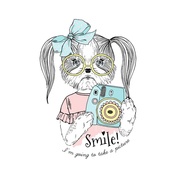 Lindo shih tzu cachorro chica — Vector de stock