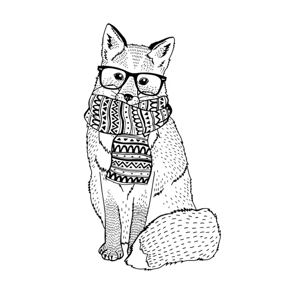 Niedlicher Fuchs mit Hipster-Brille — Stockvektor