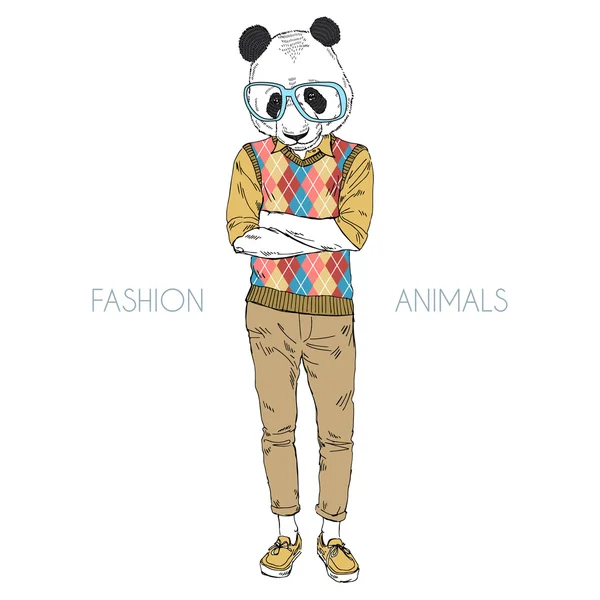 Geek panda boy — Stock Vector