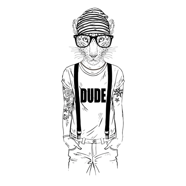 Leopard man hipster dressed up — Stock Vector